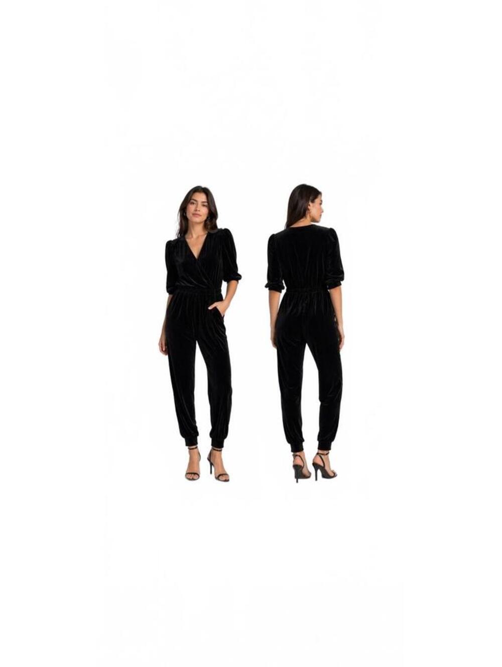 Generation Love Madison Black Velvet Wrap Jumpsuit Size M